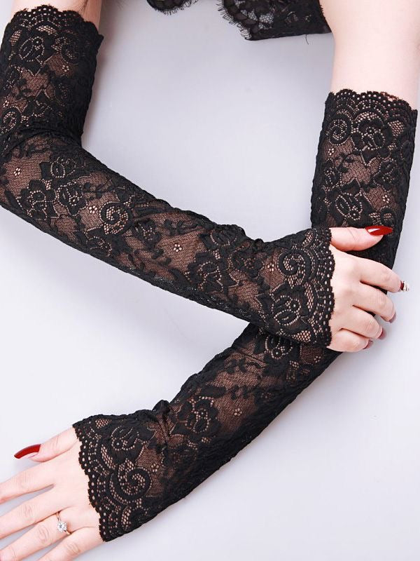Lace Pattern Sleeve Gloves