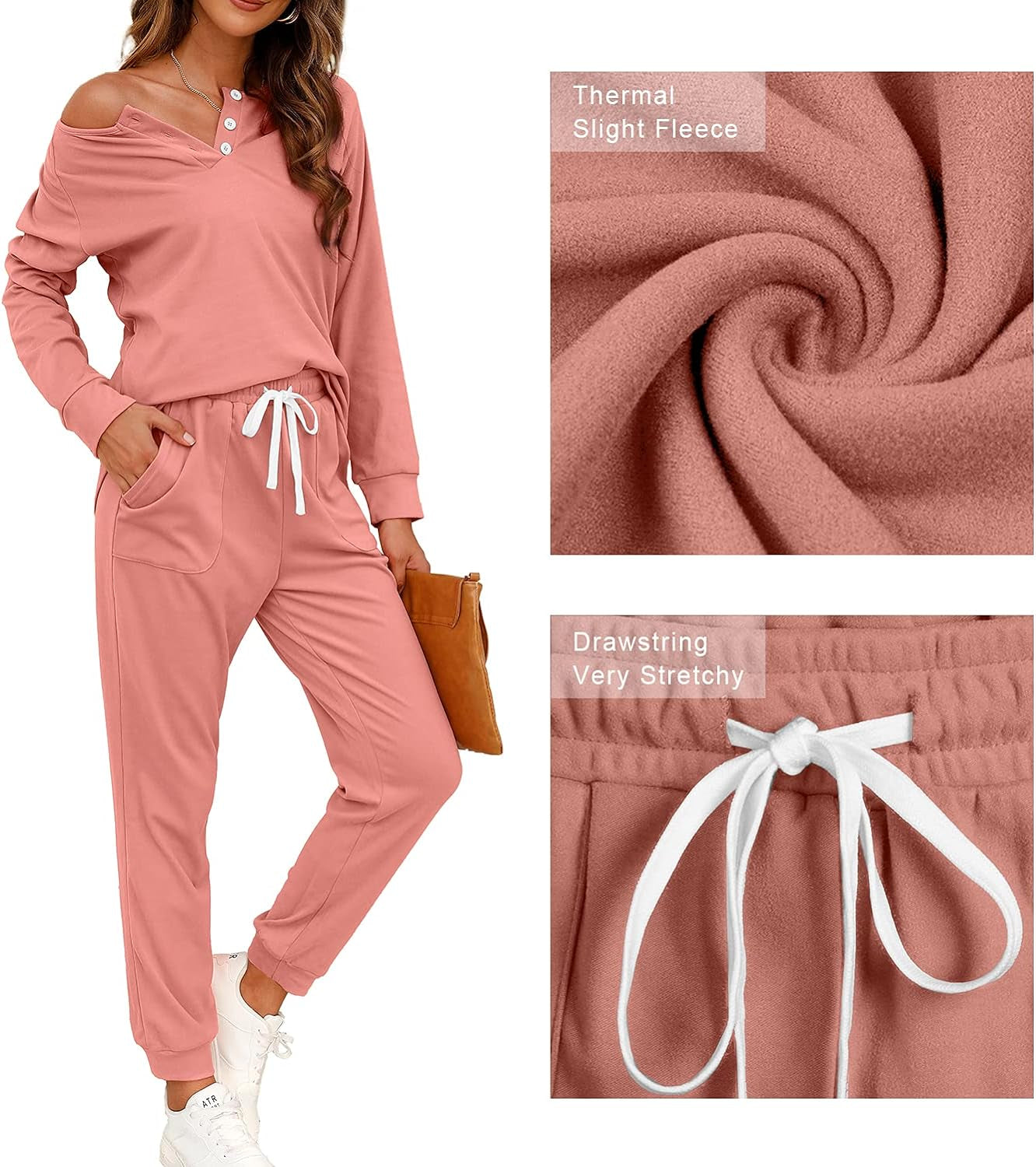 "Cozy and Chic: Women'S Two Piece Lounge Set with Button down Sweatshirt, Sweatpants, and Pockets"