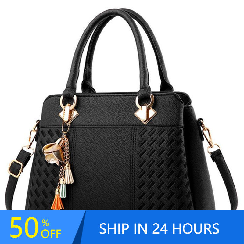 "Stylish Women'S Tassel Handbag - Trendy PU Leather Totes with Embroidery Detail, Perfect for Crossbody or Shoulder Wear - Chic and Simple Design, Must-Have Hand Bag for Fashionable Ladies"