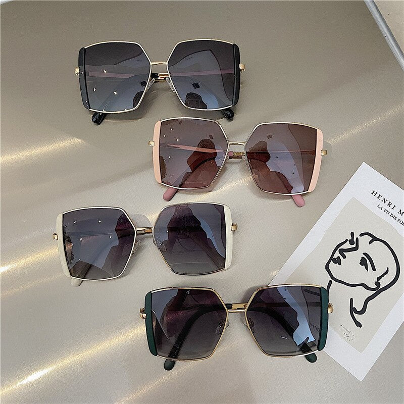 "2022 Luxury Retro Brand Sunglasses for Women - Stylish Metal Half Frame Eyewear"