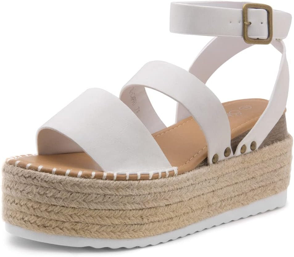 "Step into Style: Chic and Comfortable Women'S Platform Sandals with Ankle Strap and Espadrille Wedge"