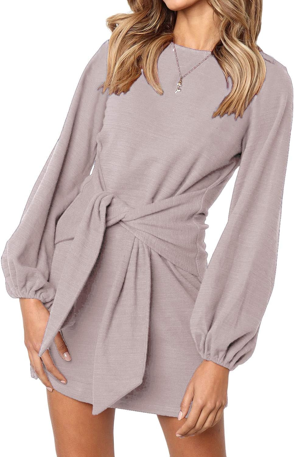 "Chic and Flattering Women'S Tie Waist Sweater Dress - Perfect for Casual or Cocktail Parties!"
