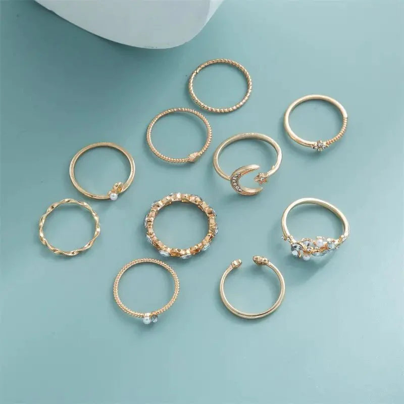 "Stylish Metal Hollow round Opening Rings Set - 10 Pieces for a Trendy Look"