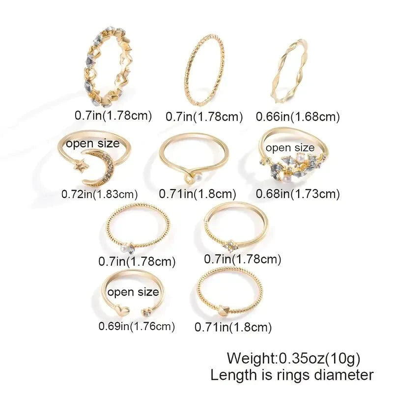 "Stylish Metal Hollow round Opening Rings Set - 10 Pieces for a Trendy Look"