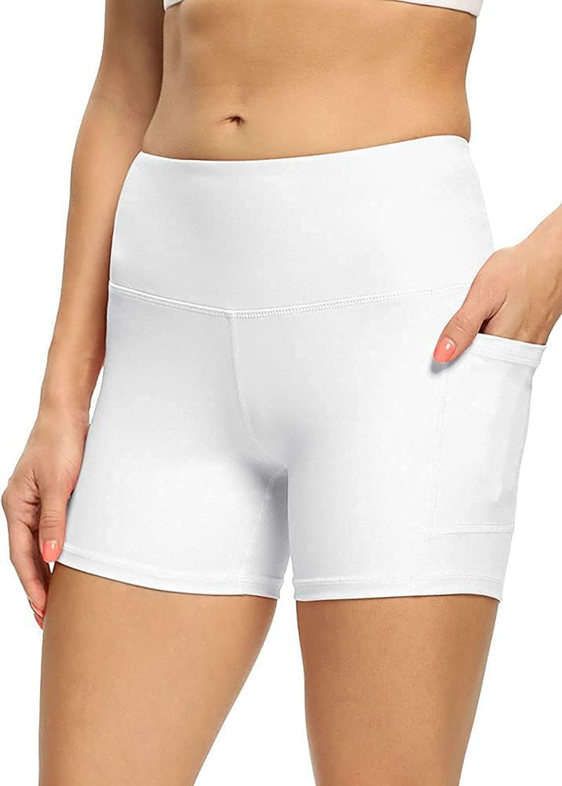 "Ultimate Comfort Yoga Shorts: High Waist Tummy Control, Phone Pocket, Butt Lifting - Perfect for Running, Workouts, and More! (White, Size M)"