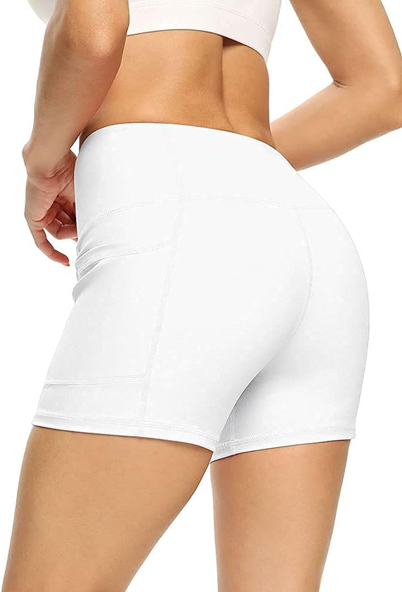 "Ultimate Comfort Yoga Shorts: High Waist Tummy Control, Phone Pocket, Butt Lifting - Perfect for Running, Workouts, and More! (White, Size M)"